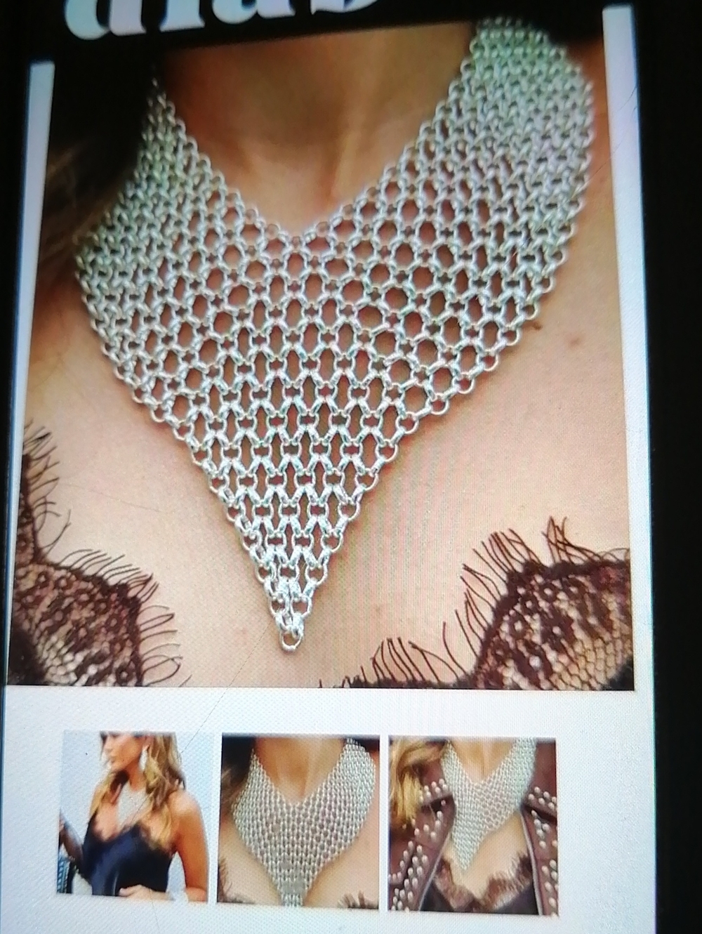 Vintage Artisan Metal Chainmail Mesh Statement Adjustable Necklace 20" Long